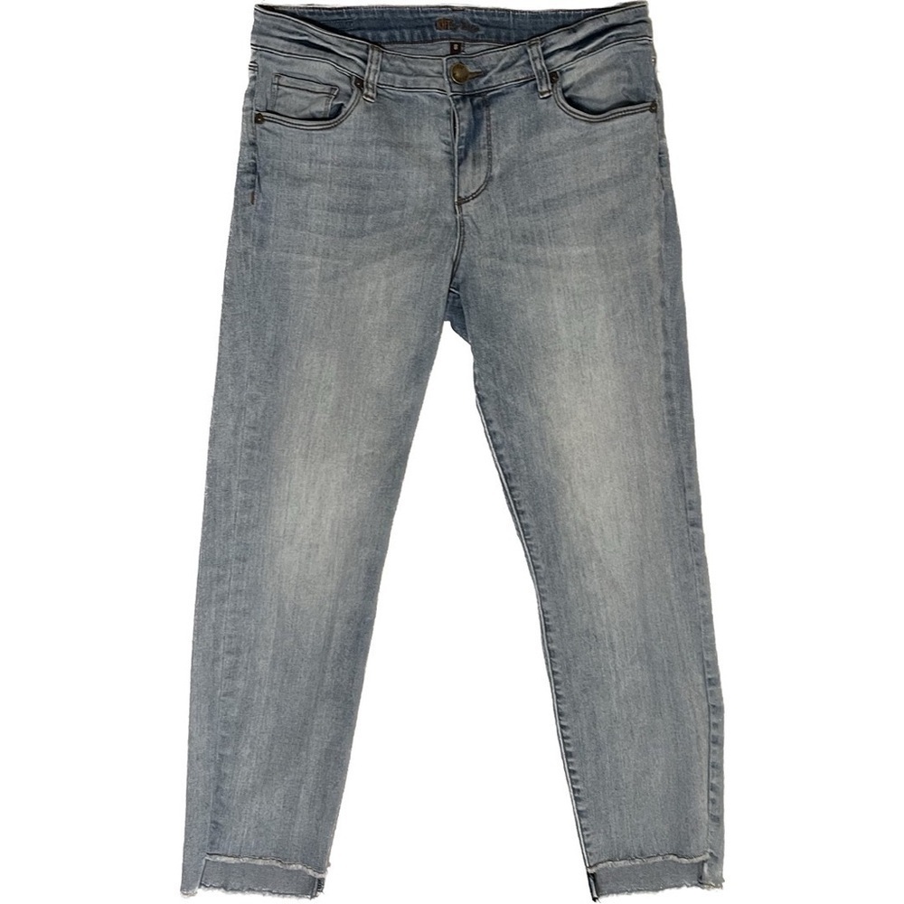 kut from the kloth light wash raw hem blue jeans high rise cotton spandex luxury